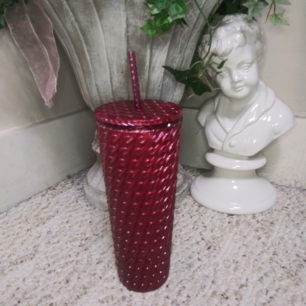 Starbucks 2024 Rasberry Chain Link Patterned Cold Tumbler - Picture 3 of 6